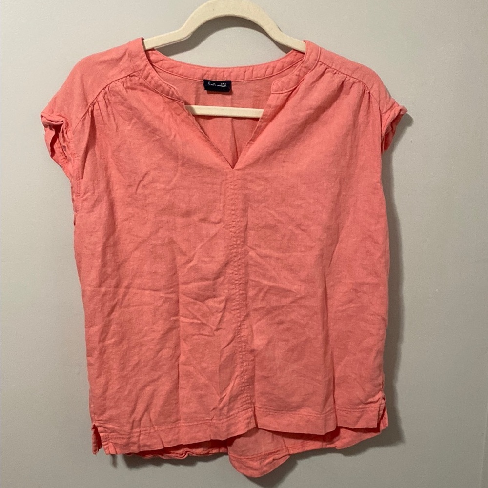 Splendid Linen Blend Pink Relaxed‎ Blouse with Cap Sleeves